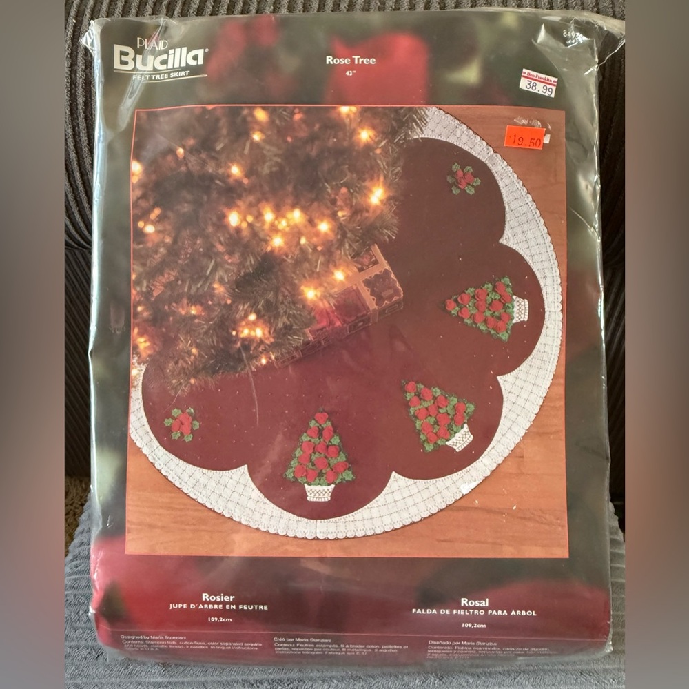 Bucilla Rose Tree Skirt 43" Kit #84936 NEW Christmas Tree Red White Flower